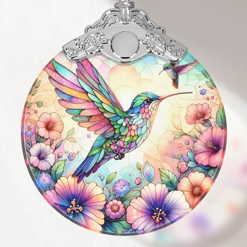 Hummingbird Stained Glass Ornament for Christmas Decor