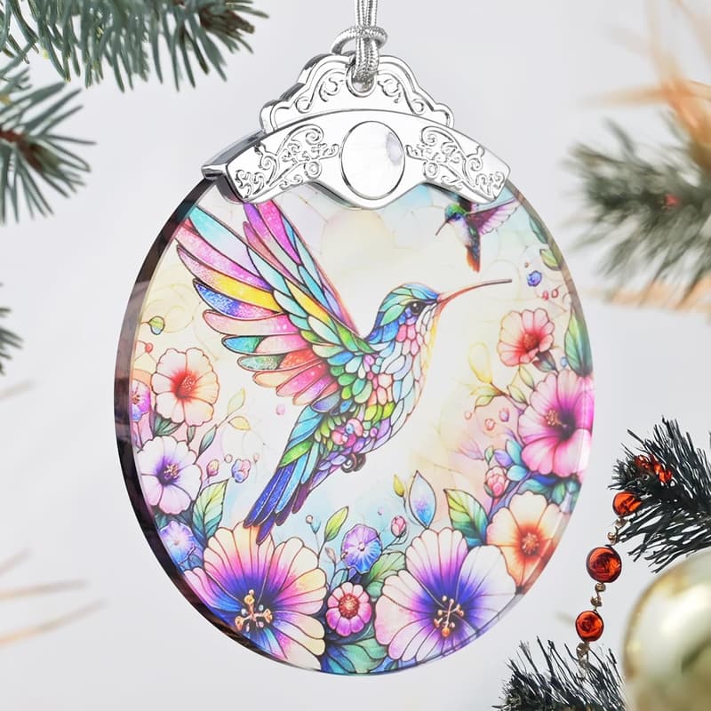 Hummingbird Stained Glass Ornament for Christmas Decor