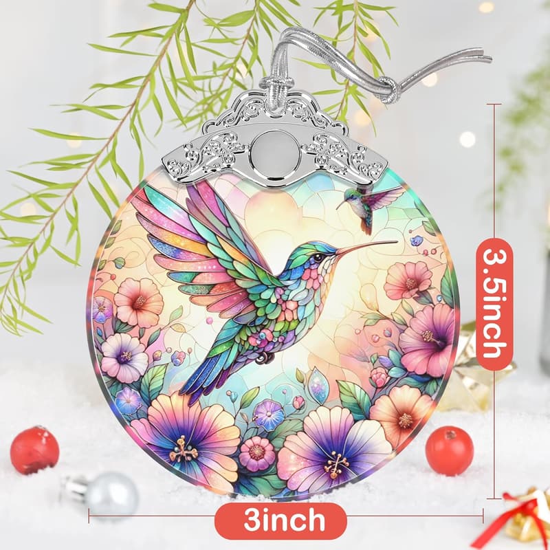 Hummingbird Stained Glass Ornament for Christmas Decor