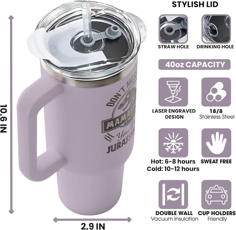 Birthday Gift for Mom - 40 Oz Purple Tumbler with Lid & Straw