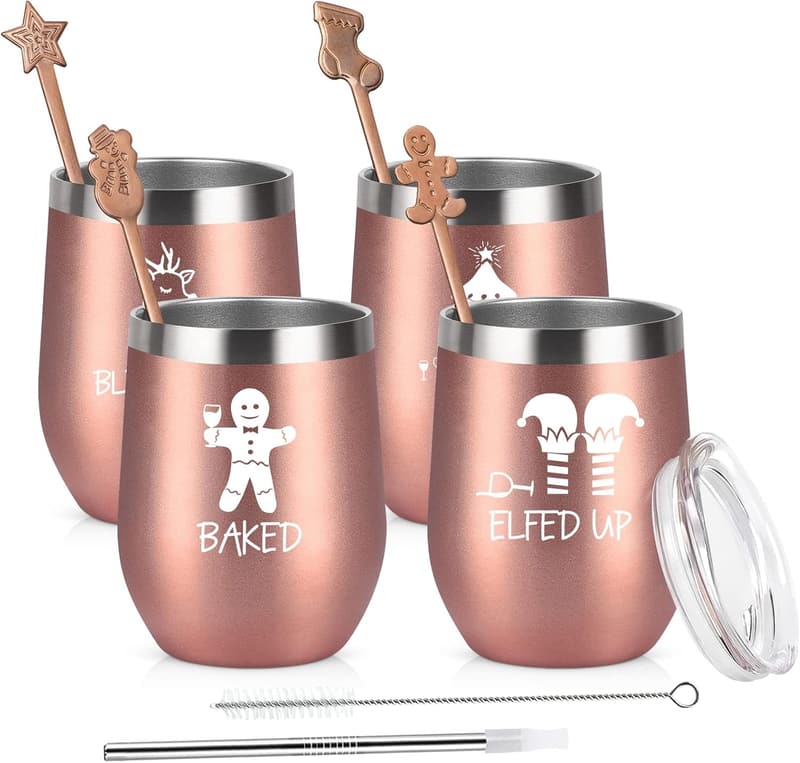 Christmas Funny Wine Tumbler Set, 12 oz Stainless Steel, 4 Pack