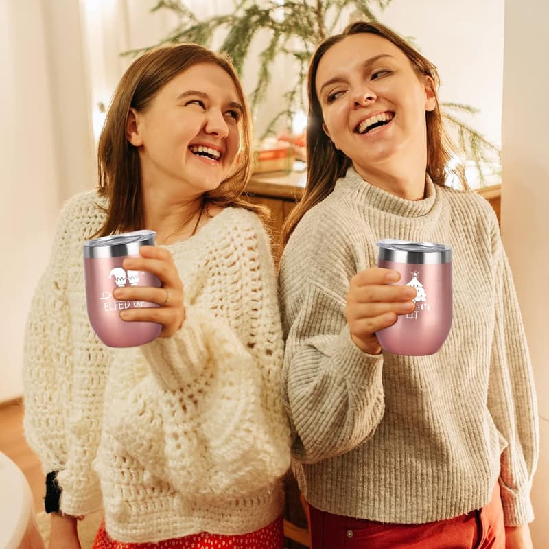 Christmas Funny Wine Tumbler Set, 12 oz Stainless Steel, 4 Pack