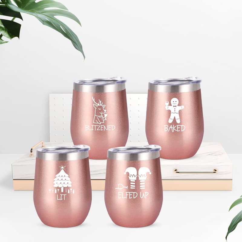 Christmas Funny Wine Tumbler Set, 12 oz Stainless Steel, 4 Pack