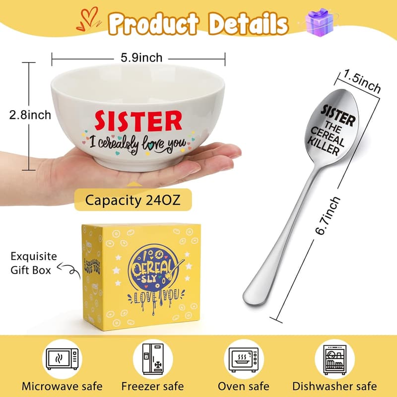 Sister Birthday Gift: Cereal Bowl & Spoon Set