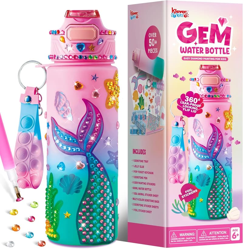 Mermaid DIY Water Bottle Kit for Girls 6+, Birthday Craft Gift