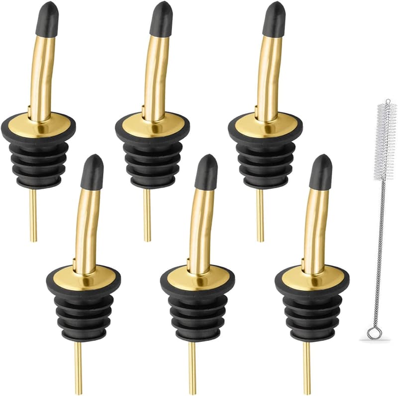 Stainless Steel Liquor Pour Spouts Set with Dust Caps (6 Pcs)