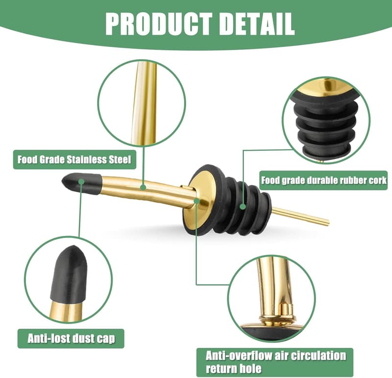 Stainless Steel Liquor Pour Spouts Set with Dust Caps (6 Pcs)