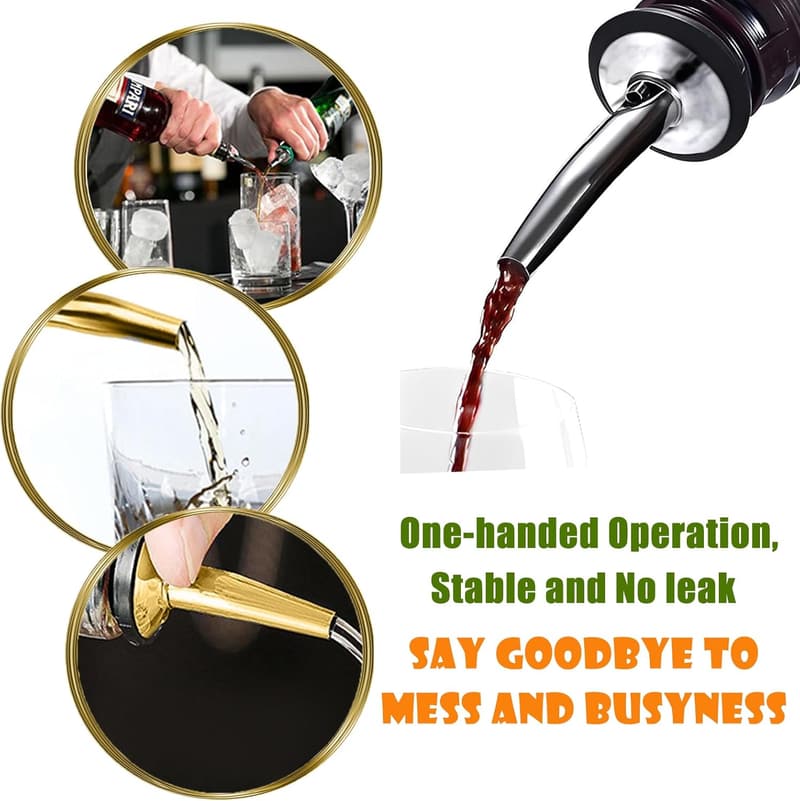 Stainless Steel Liquor Pour Spouts Set with Dust Caps (6 Pcs)