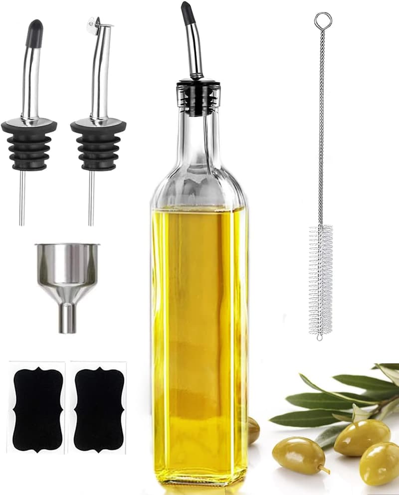 17oz Olive Oil Dispenser with Stainless Steel Pourers & Labels