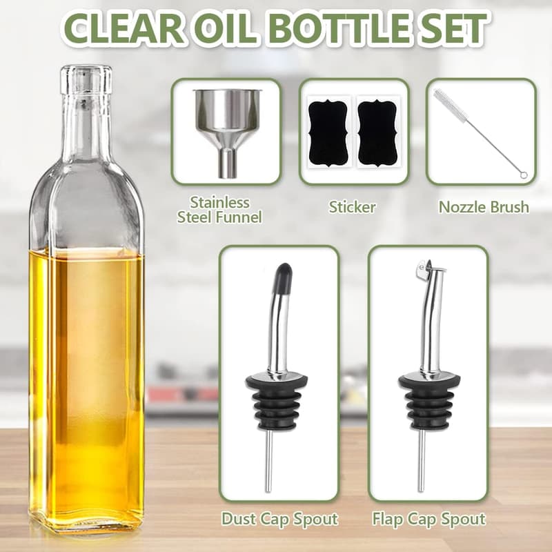 17oz Olive Oil Dispenser with Stainless Steel Pourers & Labels