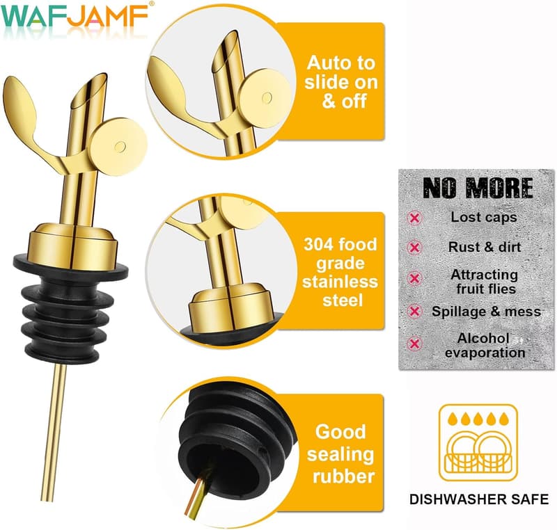 Gold Stainless Steel Self-Closing Pourers for Olive Oil & Wine
