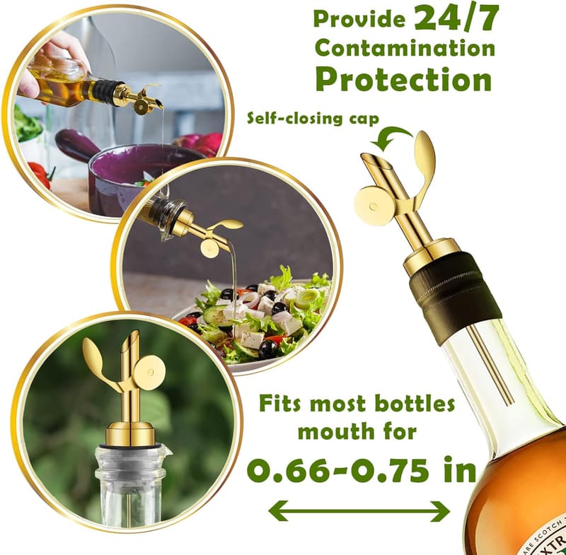 Gold Stainless Steel Self-Closing Pourers for Olive Oil & Wine