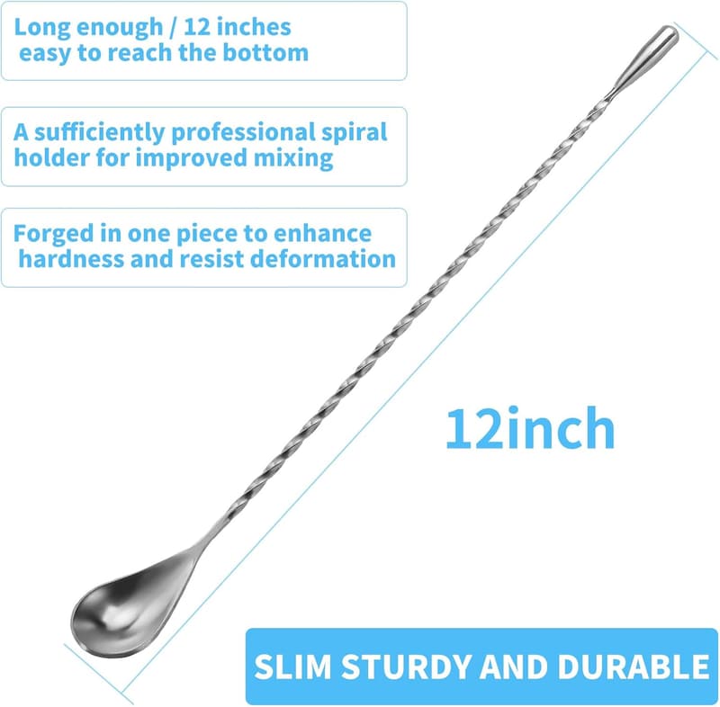 Stainless Steel Cocktail Mixing Spoons - Set of 2, 12 Inch