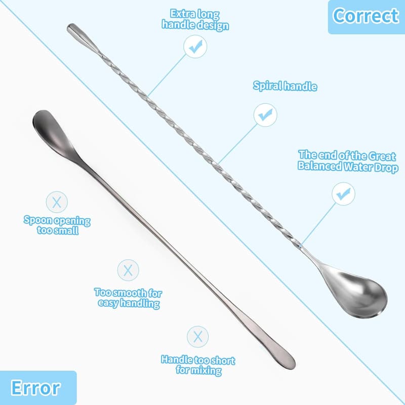 Stainless Steel Cocktail Mixing Spoons - Set of 2, 12 Inch