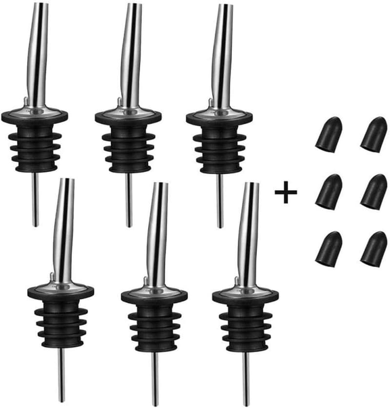 6PCS Stainless Steel Bottle Pourers with Dust Caps