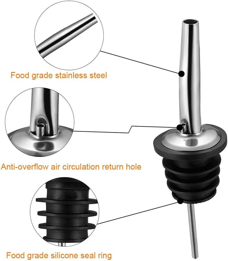6PCS Stainless Steel Bottle Pourers with Dust Caps