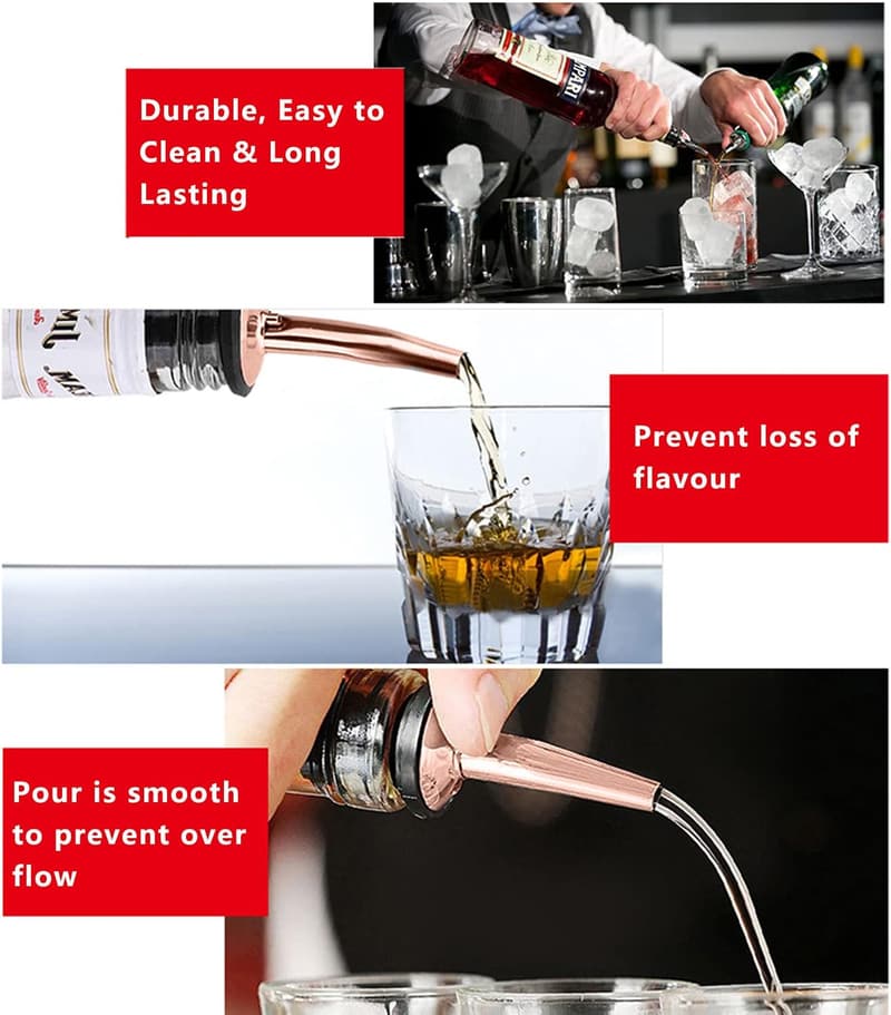 Rose Gold Stainless Steel Liquor Pour Spouts Set - 24 Pcs