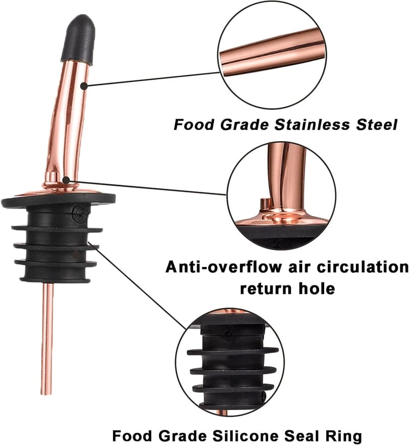 Rose Gold Stainless Steel Liquor Pour Spouts Set - 24 Pcs