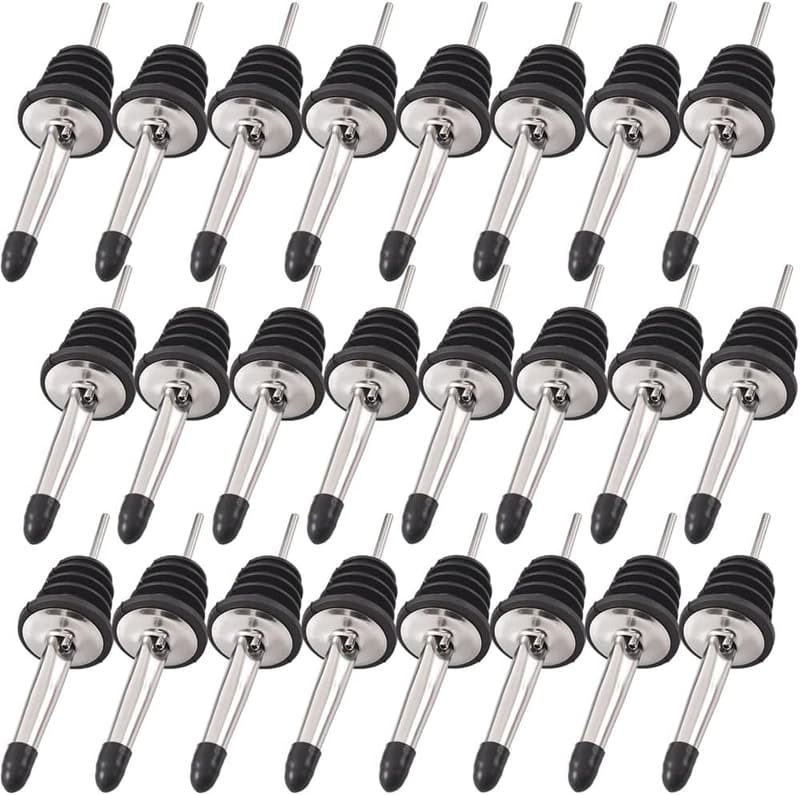 24-Pack Stainless Steel Bottle Pourers with Rubber Caps