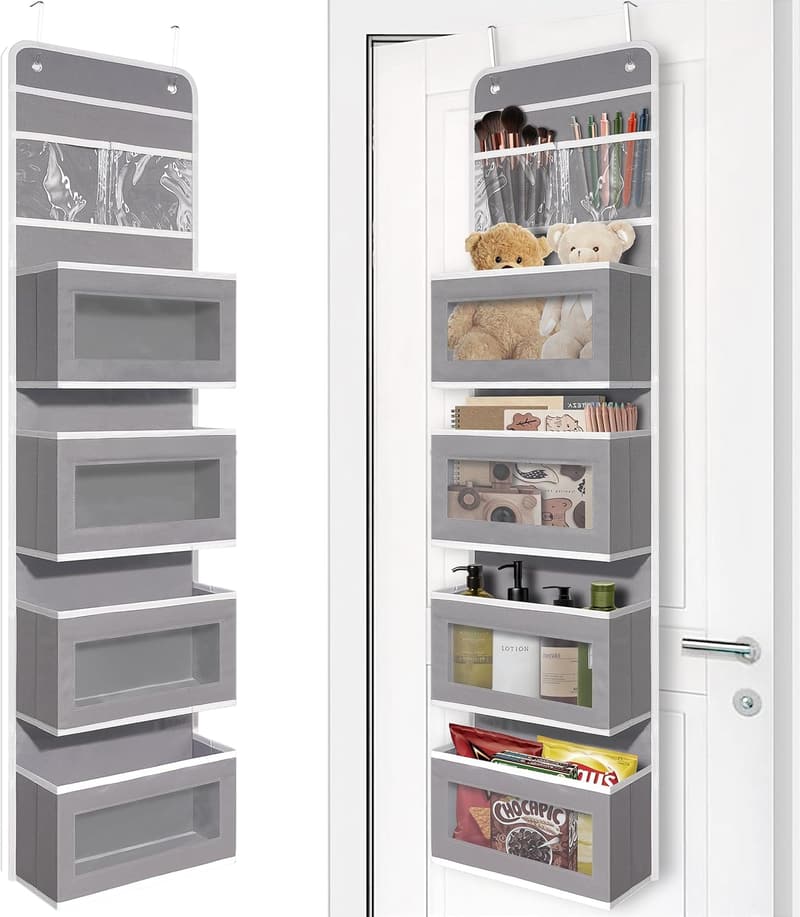 Hanging Over Door Organizer with 4 Large Pockets - Gray