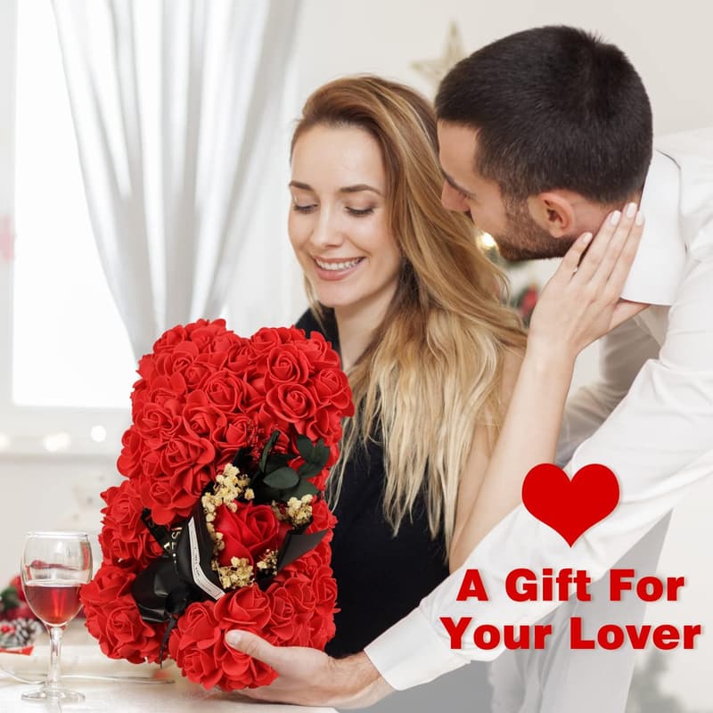 Birthday Rose Bear Gift for Women with Bouquet & Card