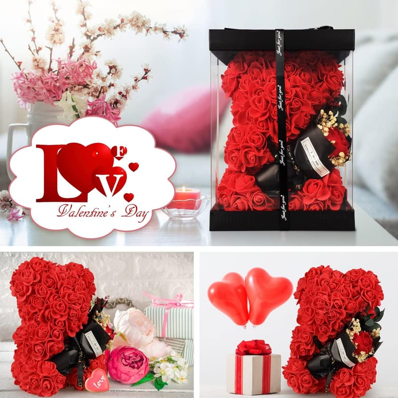 Rose Bear Gift for Mom with I Love You Necklace - Birthday & Mother's Day