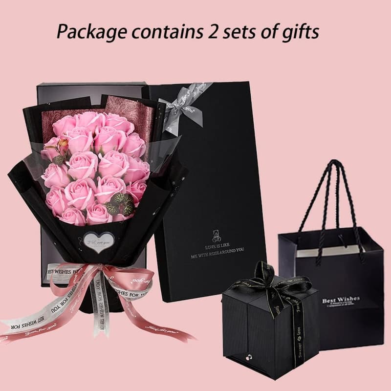 Valentine's Day Preserved Pink Rose Bouquet with Love Necklace