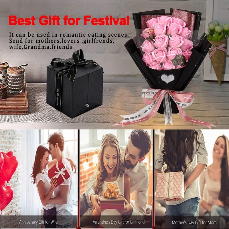 Valentine's Day Preserved Pink Rose Bouquet with Love Necklace
