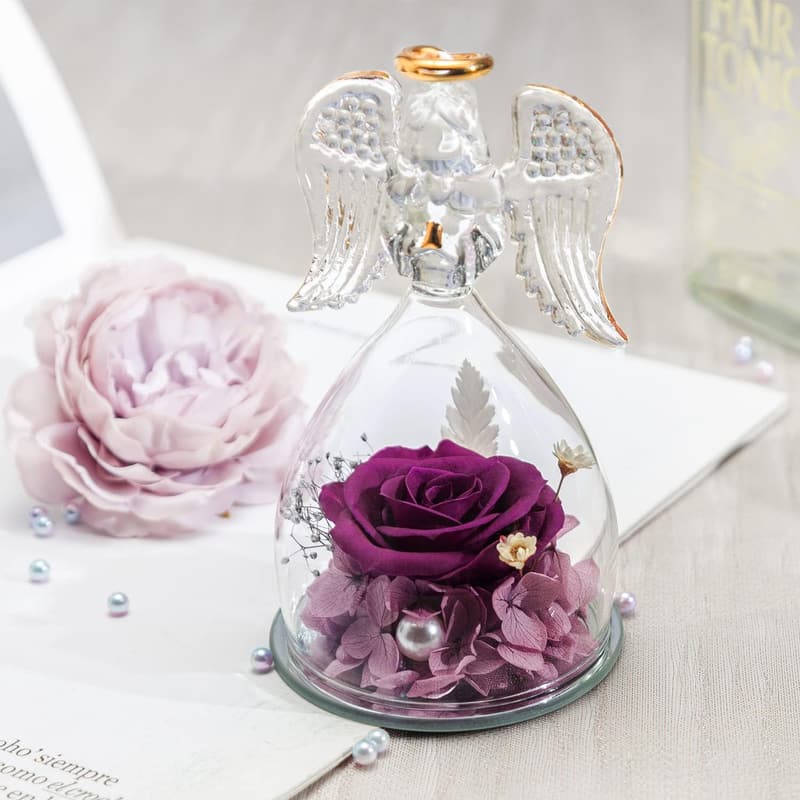 Mother's Day Preserved Rose Gift with Angel Necklace for Mom