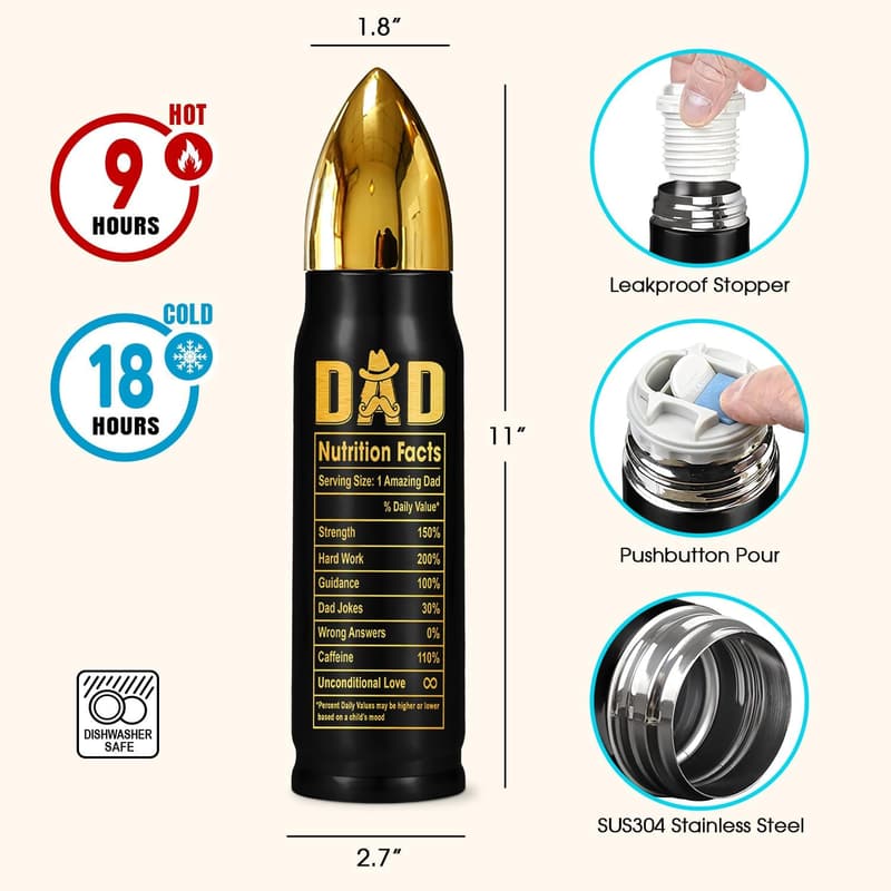 Father's Day Bullet Tumbler Gift for Dads, 17 oz
