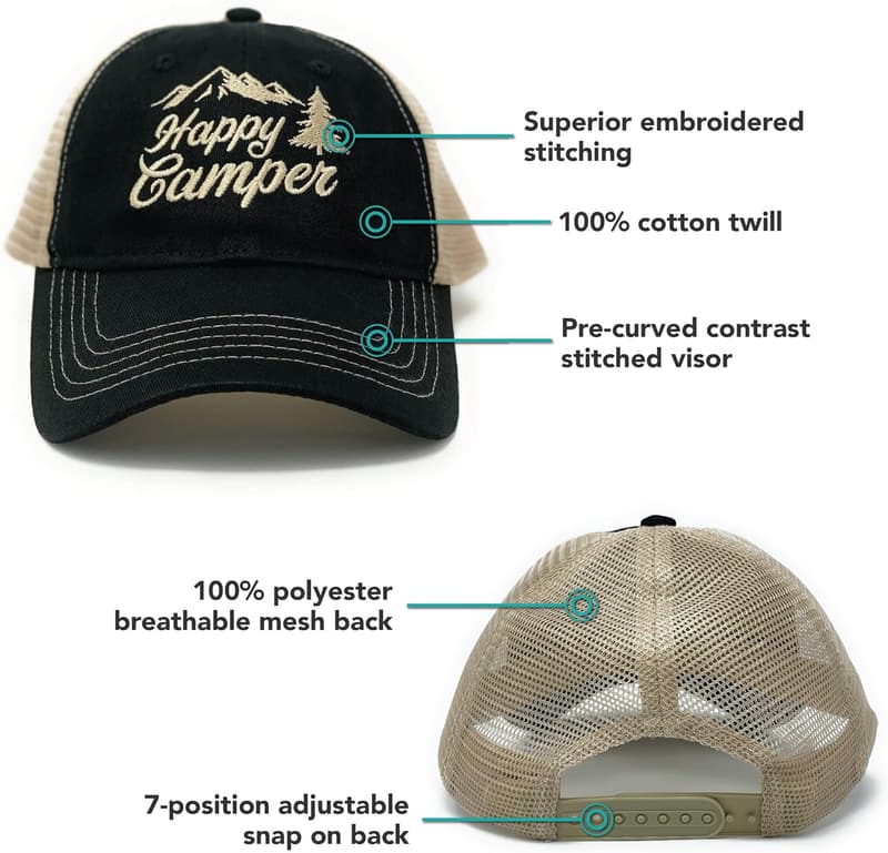 Camping Hat - Happy Camper Trucker Cap for Outdoor Lovers