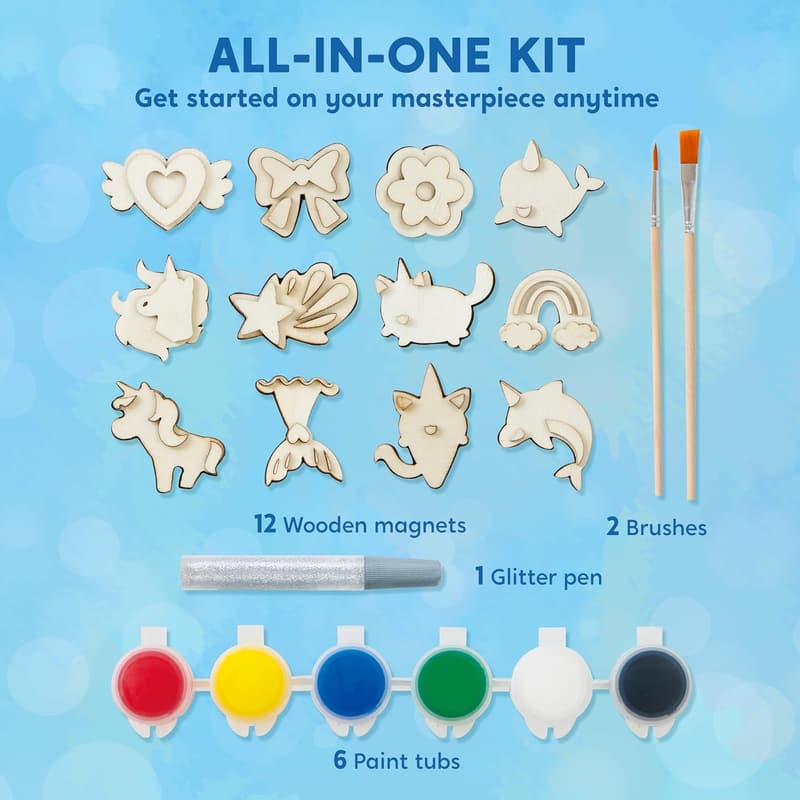 Kids Unicorn Wooden Magnets - 12 pcs Craft Set for Spring Fun