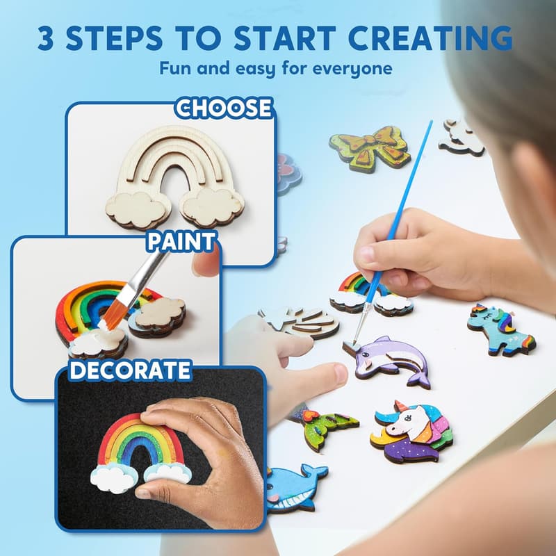 Kids Unicorn Wooden Magnets - 12 pcs Craft Set for Spring Fun