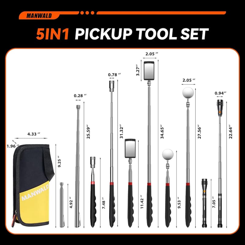 Fathers Day Telescoping Magnetic Pickup Tool Set with Flashlight