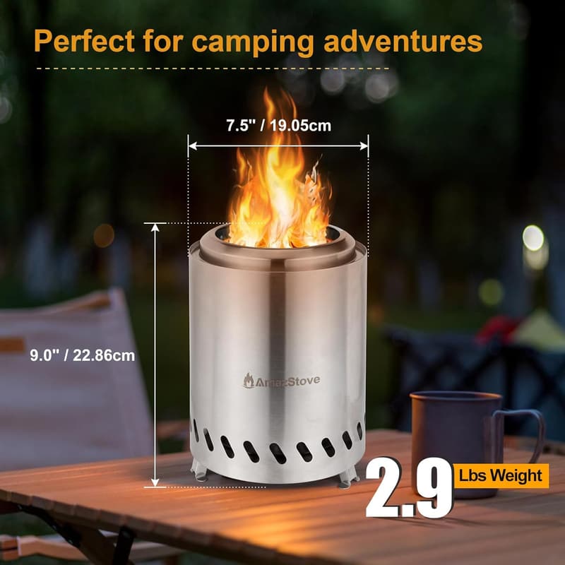 Outdoor Camping Tabletop Fire Pit - Low Smoke, Includes Travel Bag