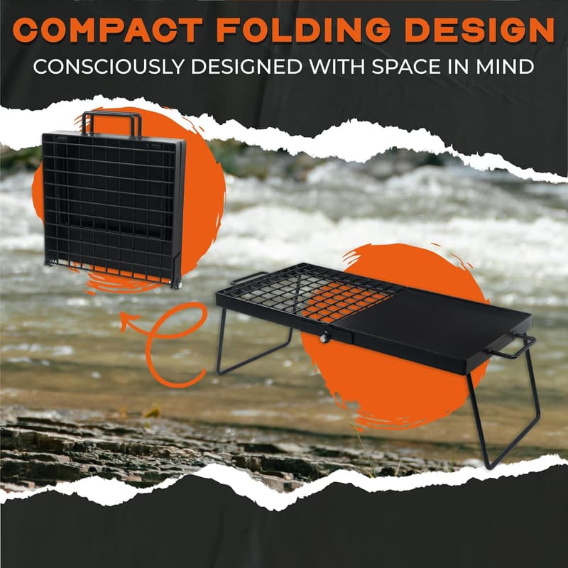 Compact Folding Campfire Grill and Griddle - 24