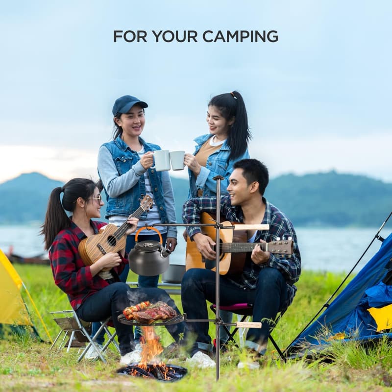 Adjustable Campfire Grill for Camping with Swivel Grate