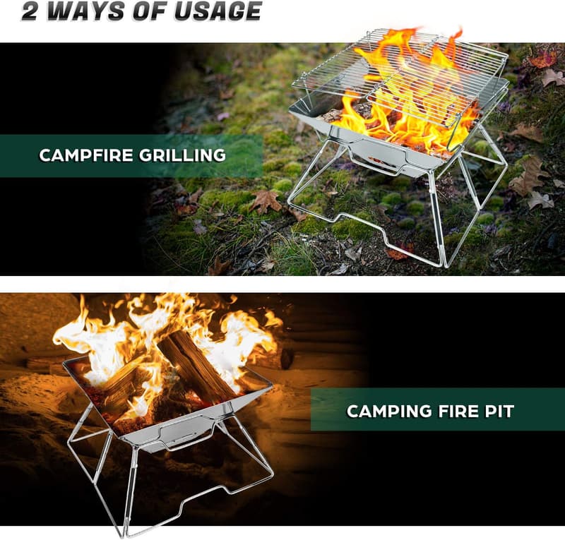 Portable Stainless Steel Campfire Grill for Outdoor Picnics