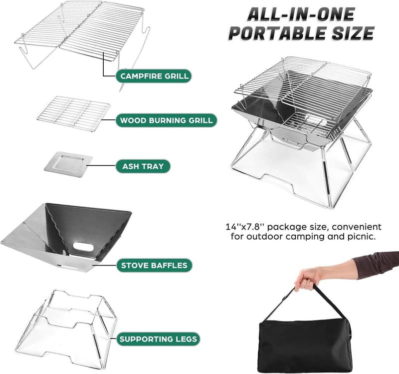 Portable Stainless Steel Campfire Grill for Outdoor Picnics