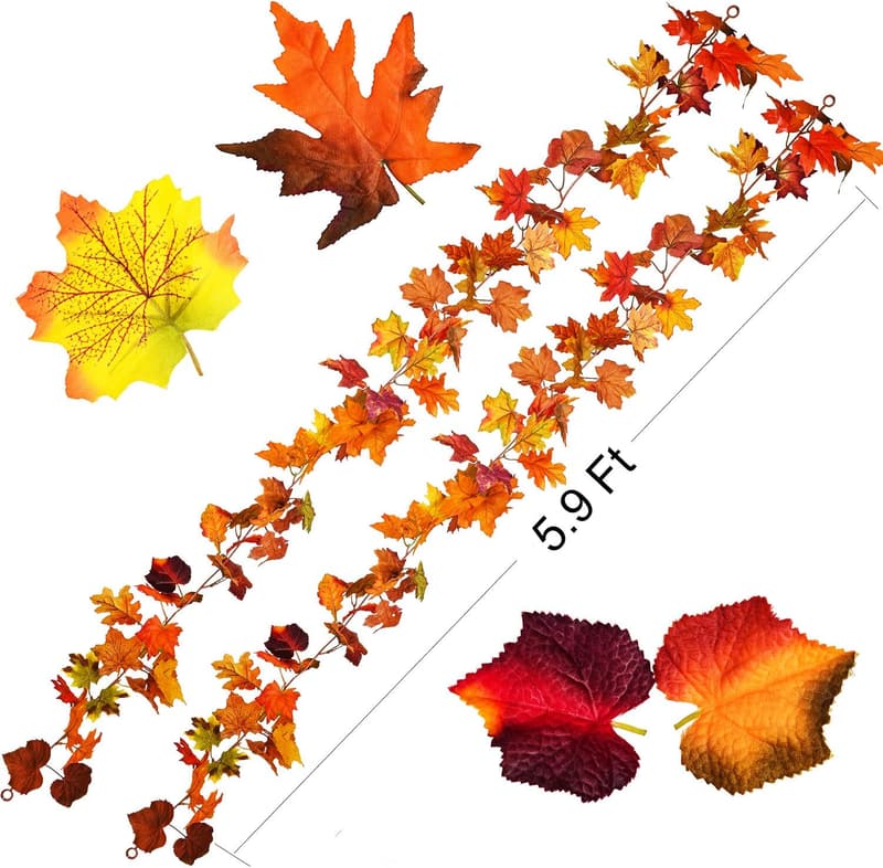 Thanksgiving Decor: 2 Pack 5.9Ft Artificial Maple Leaf Garland