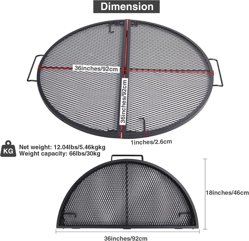 Portable 36-Inch Heavy-Duty Fire Pit Grill Grate for BBQ