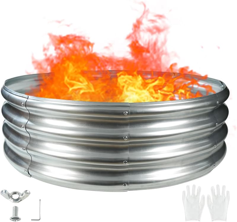 Large Round Galvanized Steel Fire Pit for Camping and Backyard