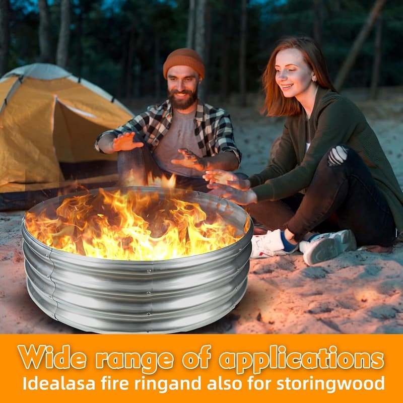 Large Round Galvanized Steel Fire Pit for Camping and Backyard