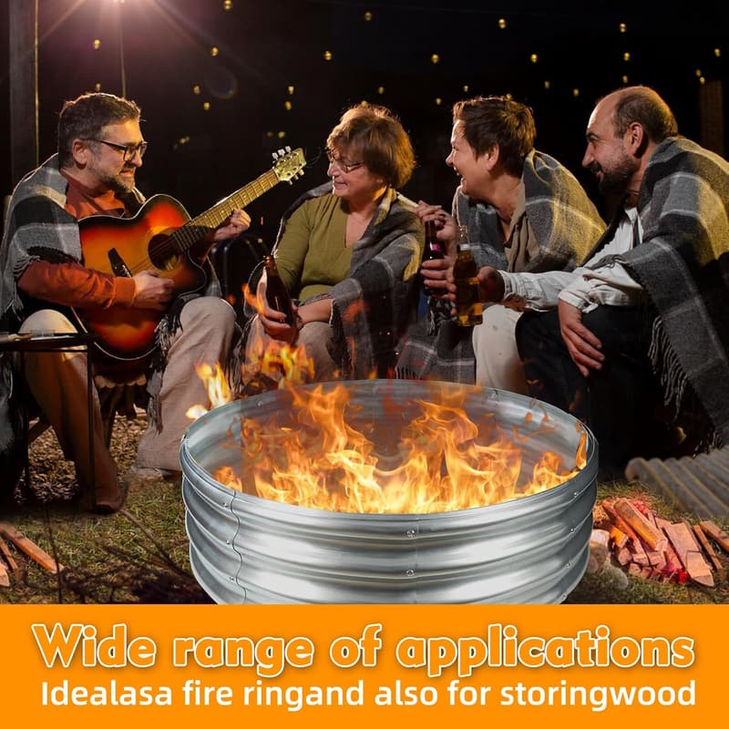 Large Round Galvanized Steel Fire Pit for Camping and Backyard