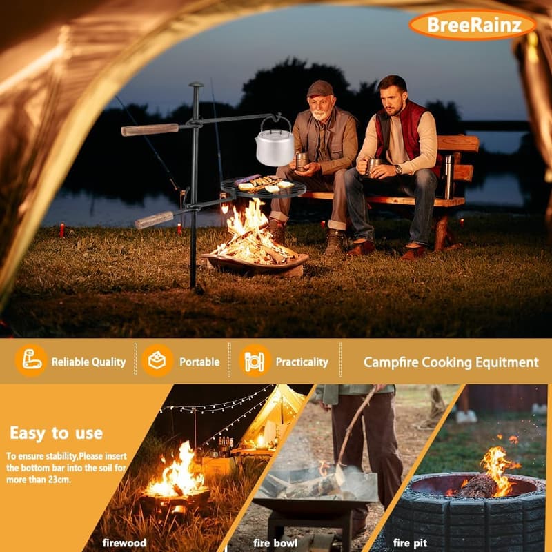 Adjustable 360° Campfire Grill for Outdoor BBQ Cooking