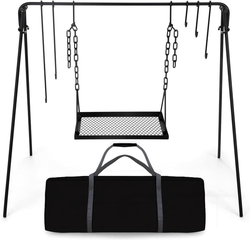 Bruntmor Adjustable Campfire BBQ Grill Stand with Carrying Case