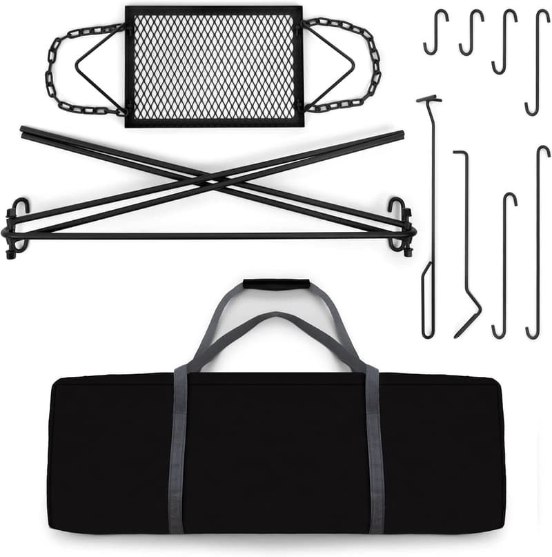 Bruntmor Adjustable Campfire BBQ Grill Stand with Carrying Case