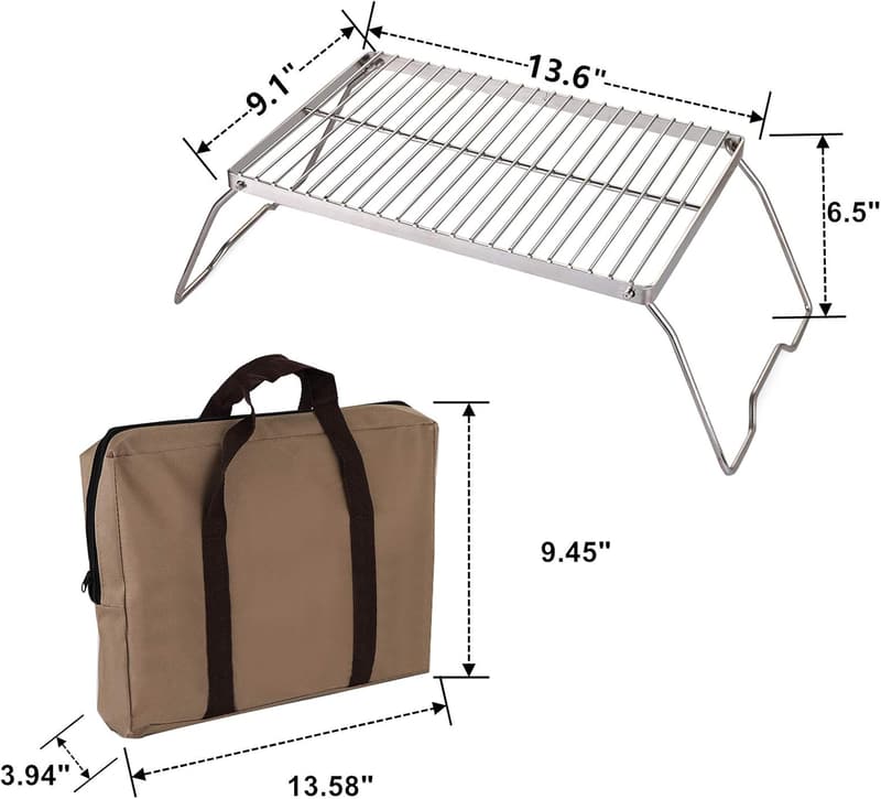 Portable 304 Stainless Steel Campfire Grill with Bag