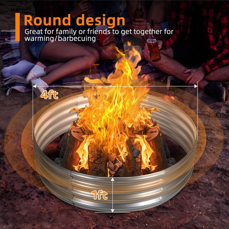 Heavy-Duty Galvanized Campfire Ring for Backyard Bonfires