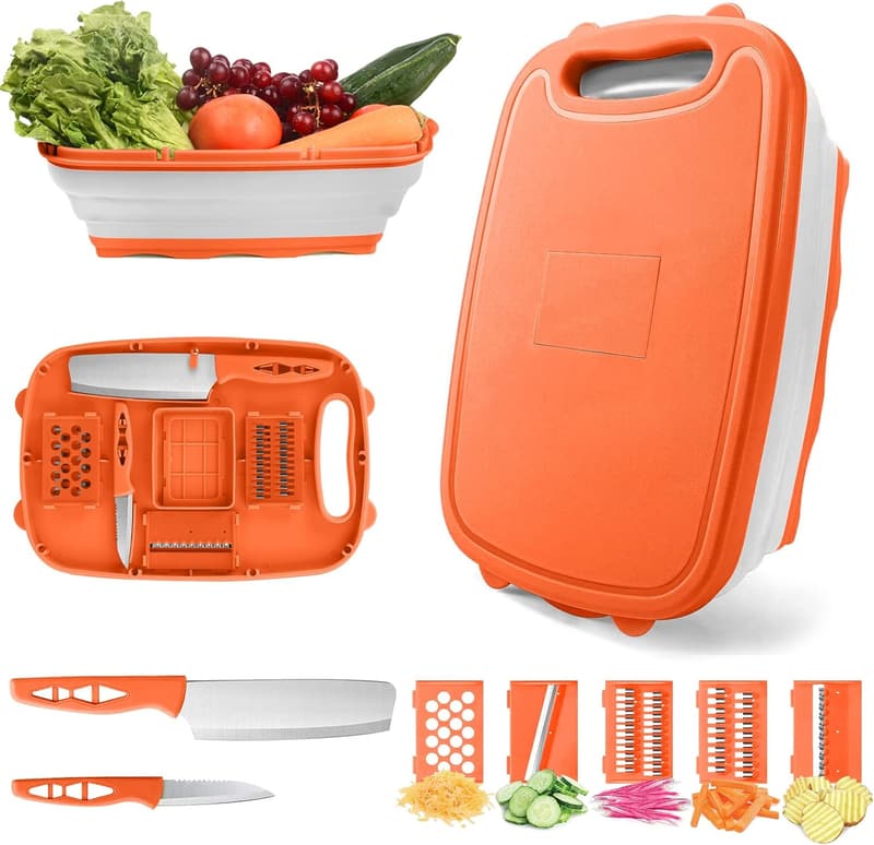 Collapsible Cutting Board with Colander - 9-in-1 Camping Accessory